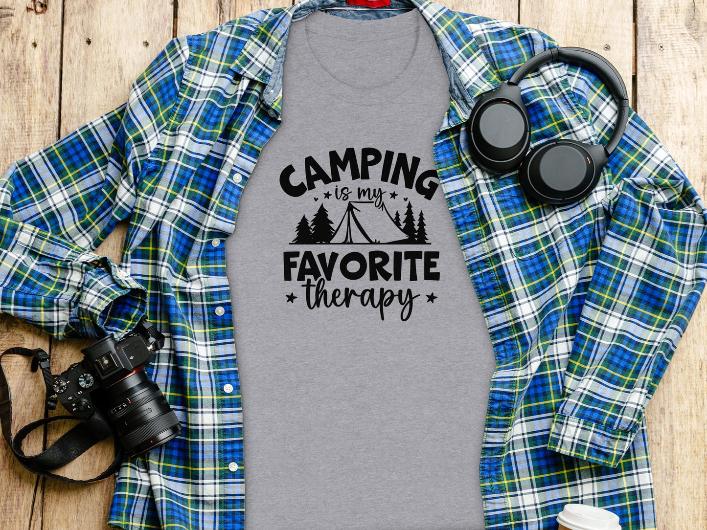Camping Is My Favorite Therapy Black Text Design T-Shirt T-Shirt - Outdoor & Adventure Collection - Mile Marker 16 Gear by Cloud 16 Clothing Co.