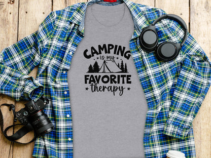 Camping Is My Favorite Therapy Black Text Design T-Shirt T-Shirt - Outdoor & Adventure Collection - Mile Marker 16 Gear by Cloud 16 Clothing Co.