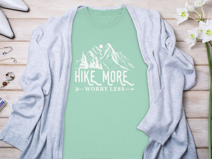 Hike More Worry Less Mountain Design Funny Outdoor Long Sleeve T-Shirt Long Sleeve Tee - Outdoor & Adventure Collection - Mile Marker 16 Gear by Cloud 16 Clothing Co.