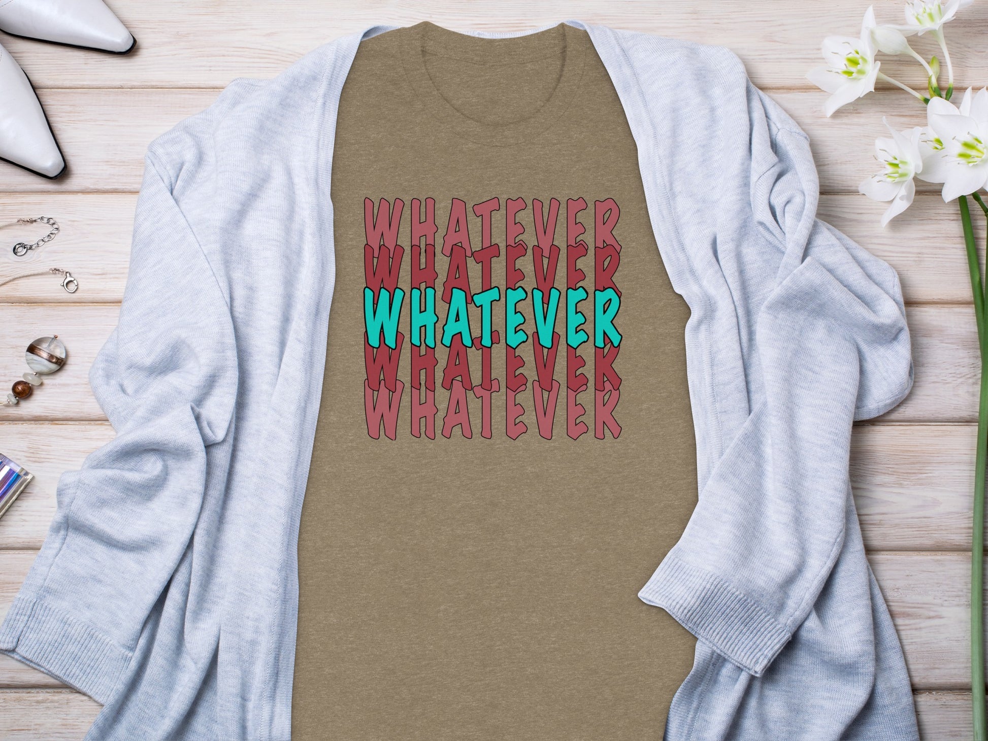 Whatever Graphic Tee with Repeated Pattern Design