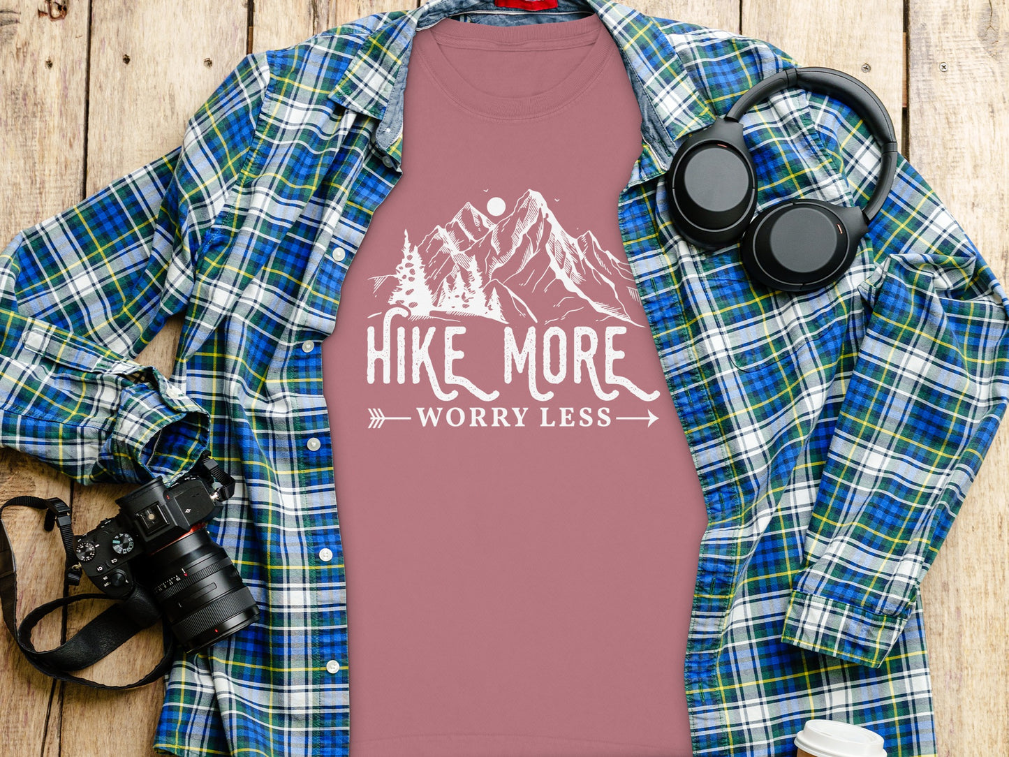 Hike More Worry Less Mountain Design Funny Outdoor Long Sleeve T-Shirt Long Sleeve Tee - Outdoor & Adventure Collection - Mile Marker 16 Gear by Cloud 16 Clothing Co.
