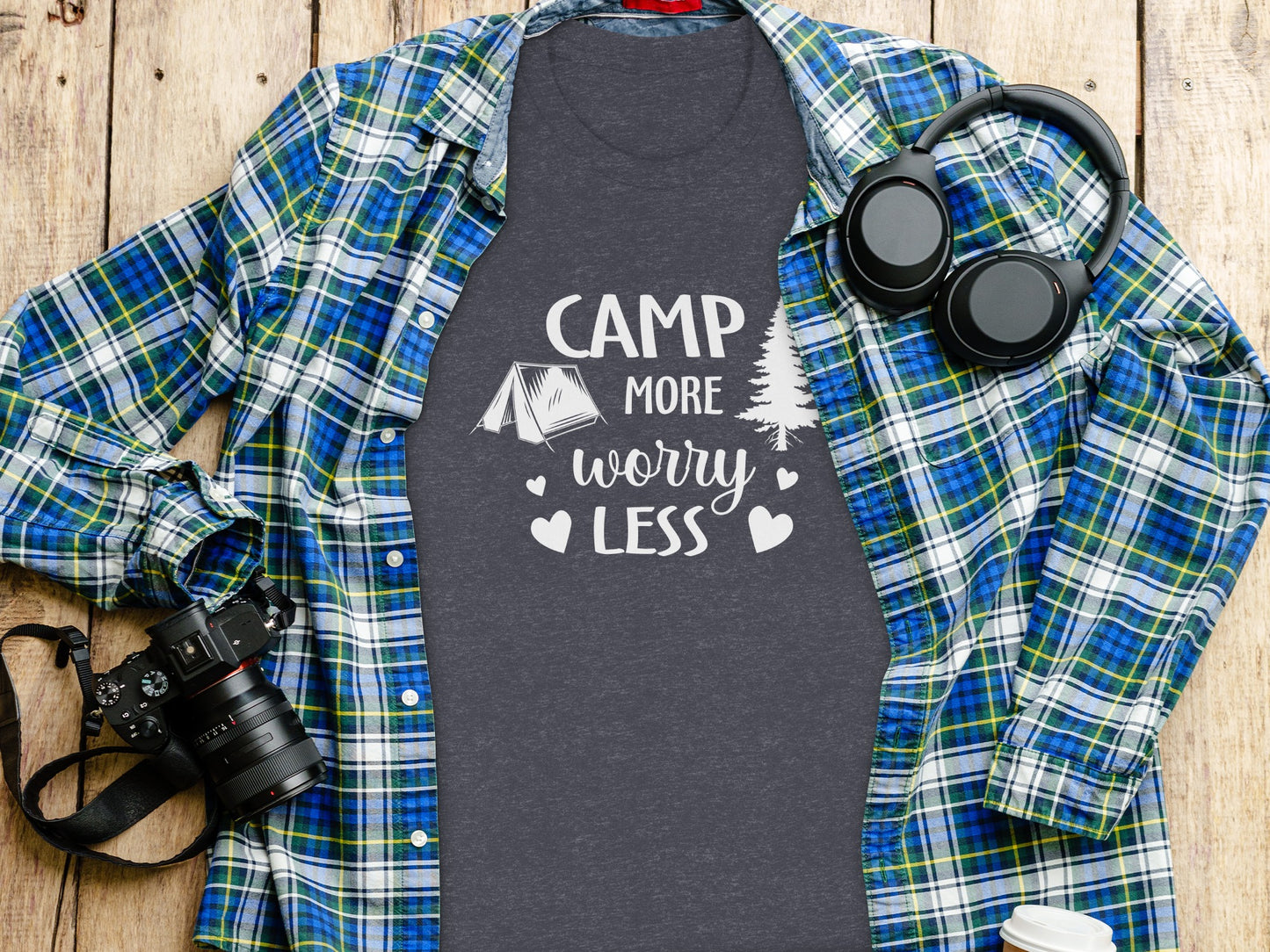 Camp More Worry Less Camping Adventure Graphic T-Shirt T-Shirt - Outdoor & Adventure Collection - Mile Marker 16 Gear by Cloud 16 Clothing Co.