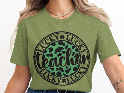 Lucky Teacher Leopard Print Graphic T-shirt Product
