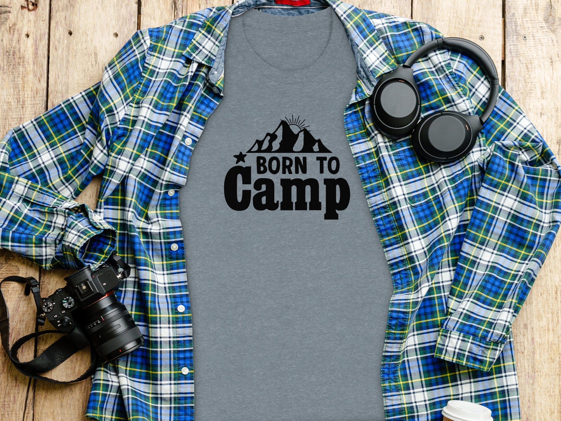 Born To Camp Mountain Design Adventure Awaits T-Shirt T-Shirt - Outdoor & Adventure Collection - Mile Marker 16 Gear by Cloud 16 Clothing Co.