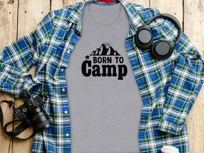 Born To Camp Mountain Design Adventure Awaits T-Shirt T-Shirt - Outdoor & Adventure Collection - Mile Marker 16 Gear by Cloud 16 Clothing Co.