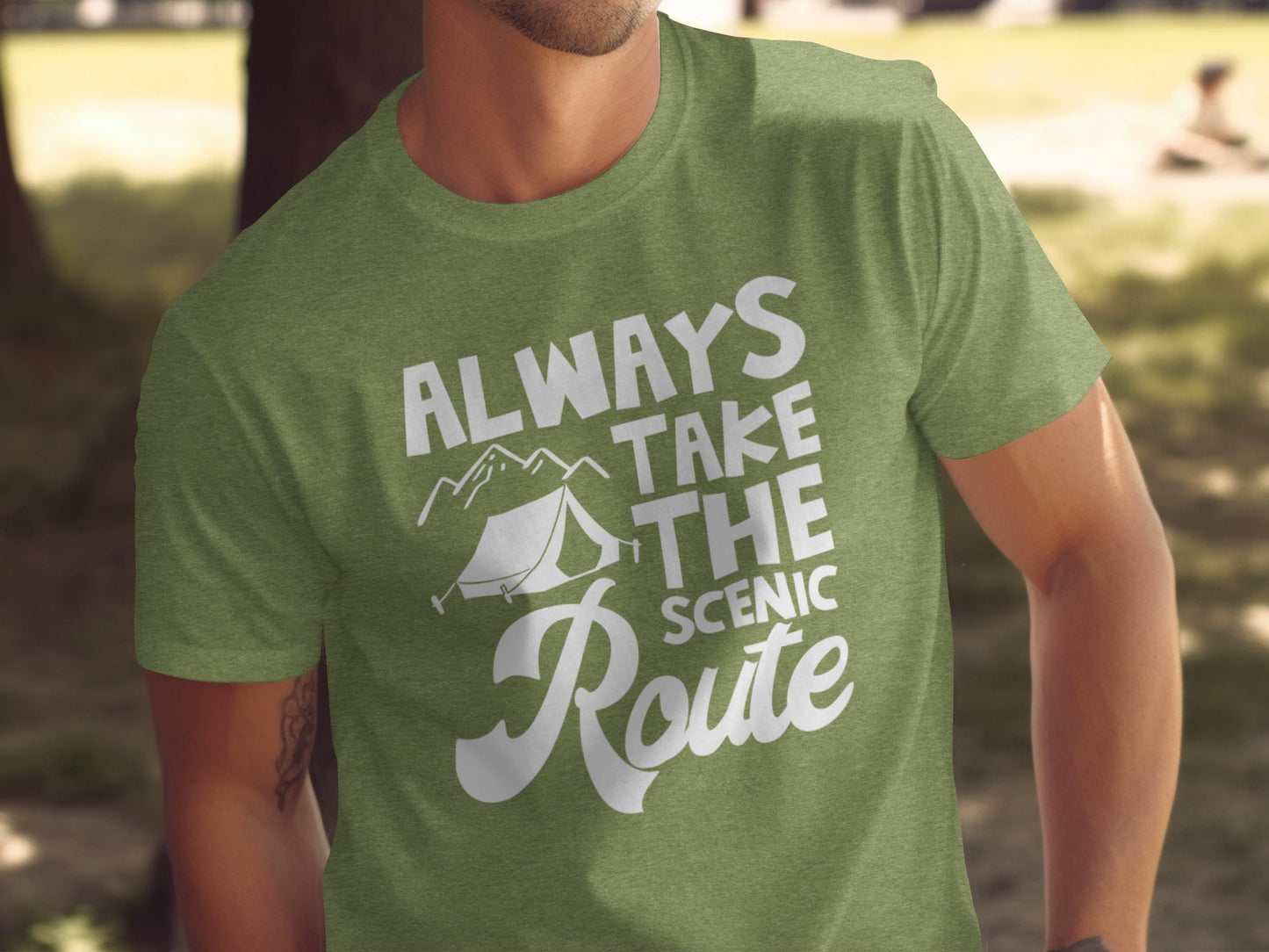 Always Take The Scenic Route Outdoors Camping Design T-Shirt T-Shirt - Outdoor & Adventure Collection - Mile Marker 16 Gear by Cloud 16 Clothing Co.