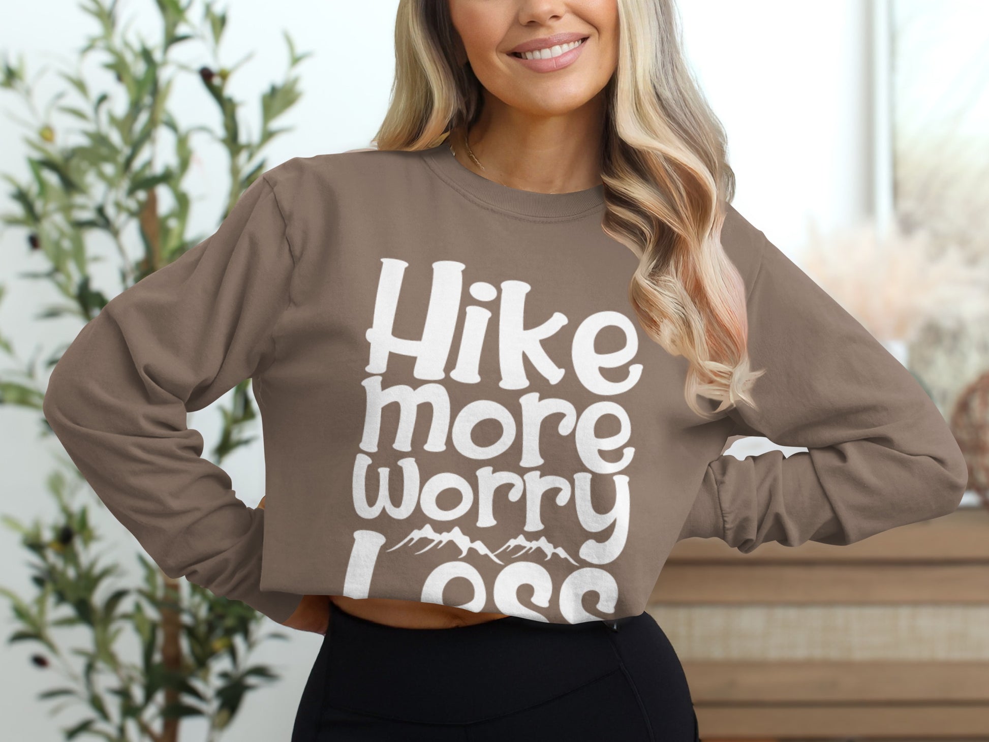 Hike More Worry Less With Mountain Graphic Long Sleeve T-Shirt Long Sleeve Tee - Outdoor & Adventure Collection - Mile Marker 16 Gear by Cloud 16 Clothing Co.