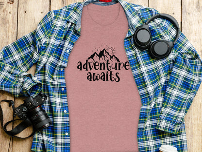 Adventure Awaits With Mountain and Stars Graphic T-Shirt T-Shirt - Outdoor & Adventure Collection - Mile Marker 16 Gear by Cloud 16 Clothing Co.