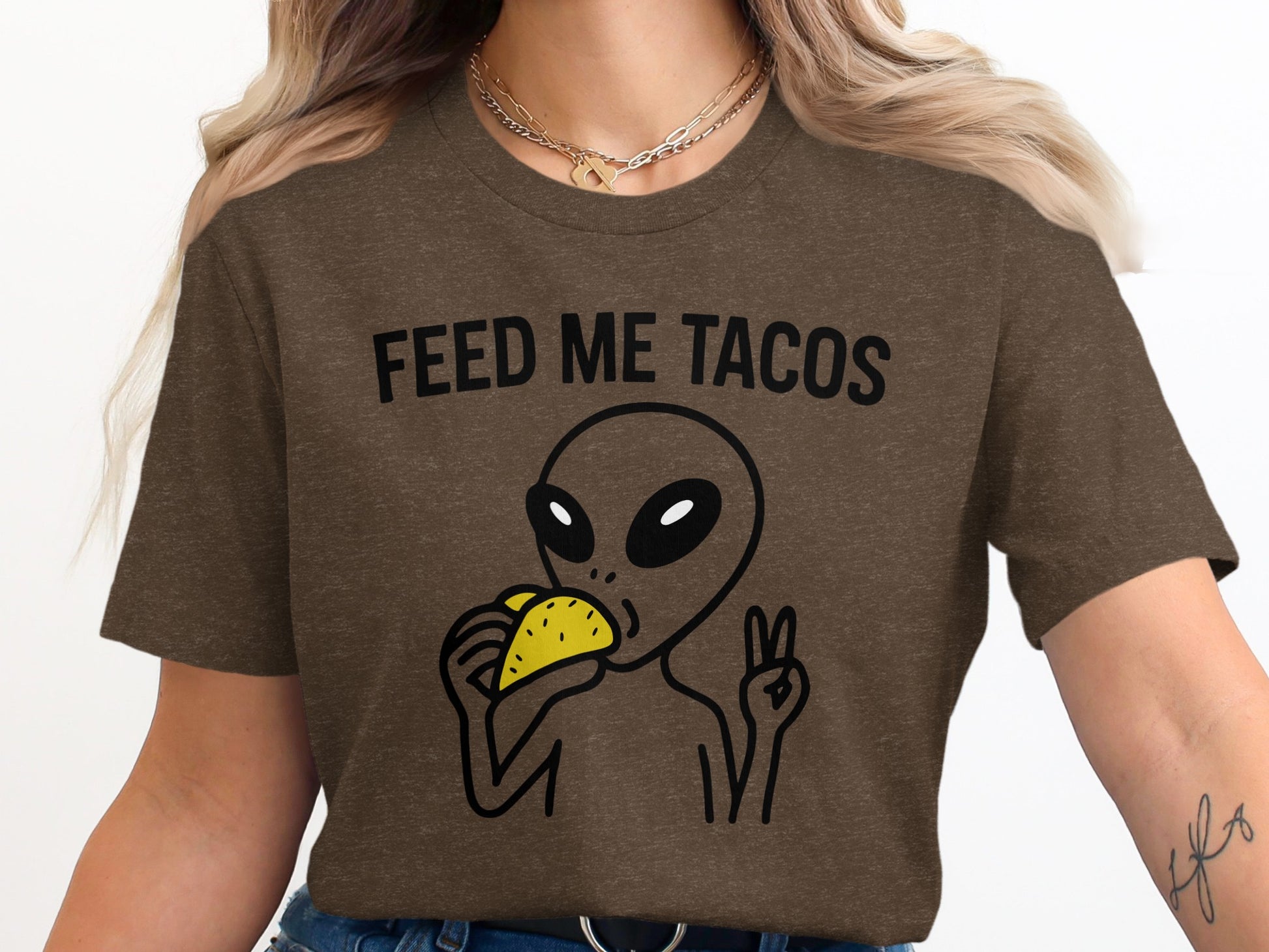Feed Me Tacos Alien Eating Taco Graphic Shirt