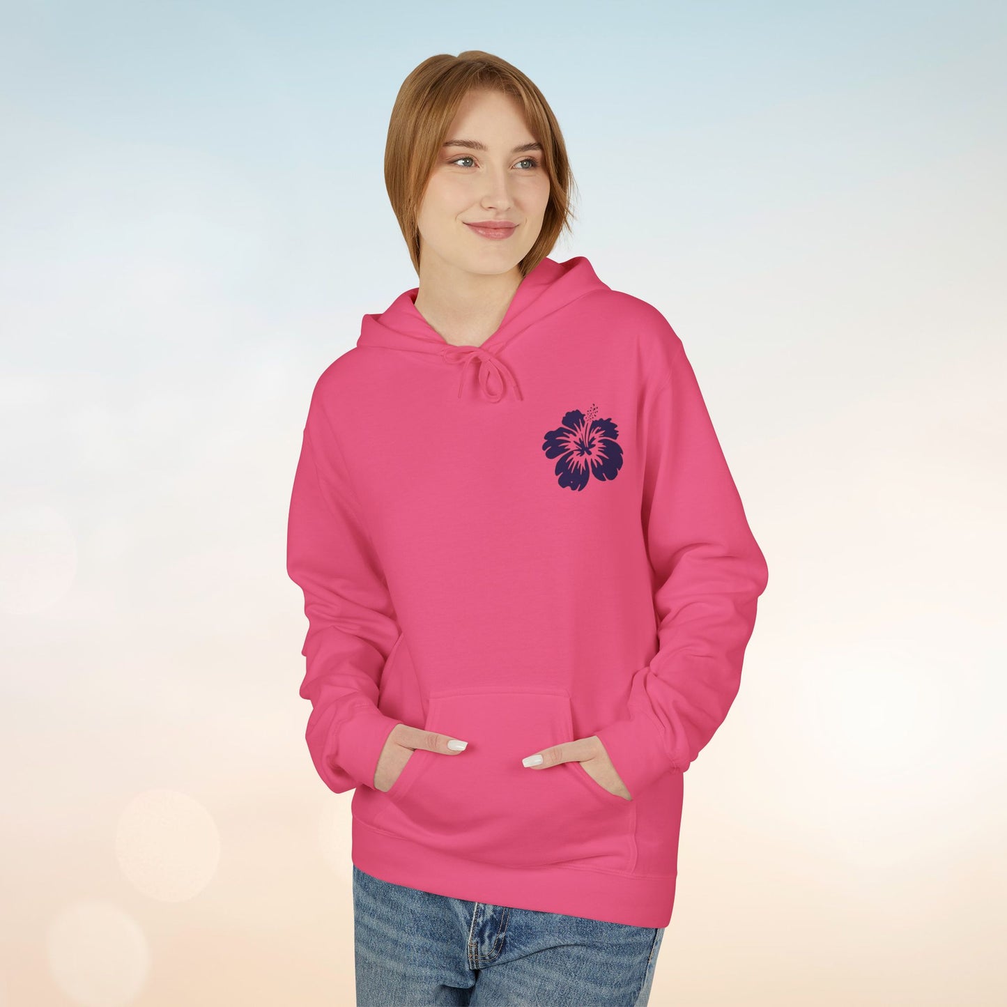 Ocean Beach Floral Hoodie - Surf-Inspired Unisex Fleece for Beach Lovers