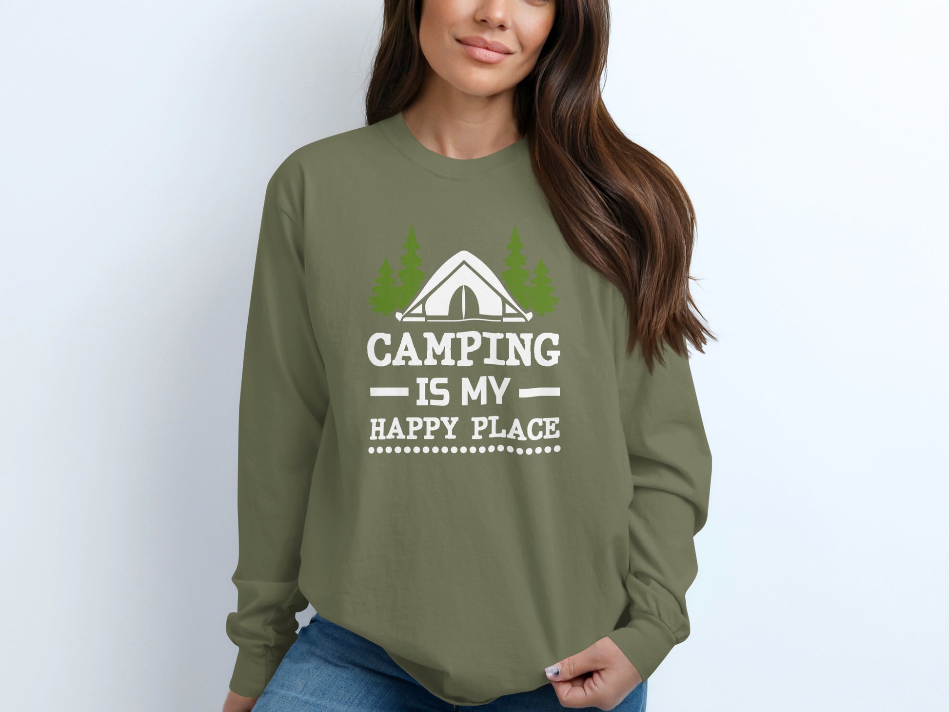Camping is My Happy Place Graphic Long Sleeve Shirt