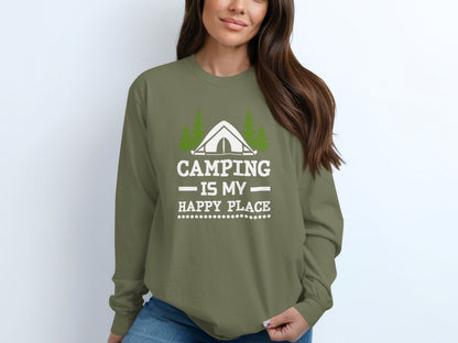 Camping is My Happy Place Graphic Long Sleeve Shirt