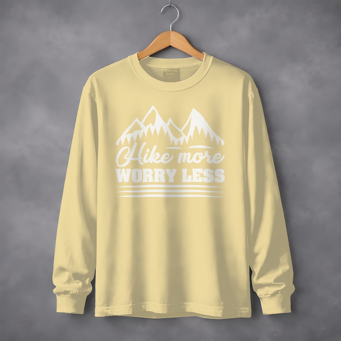 Hike More Worry Less Mountain Graphic Long Sleeve Shirt