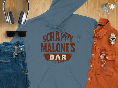 Scrappy Malone's Bar Est 2025 Vintage Style Hoodie - Retro Tavern Design Hoodie - Scrappy Malone's Bar 100-Proof Humor - Cloud 16 Clothing Co.