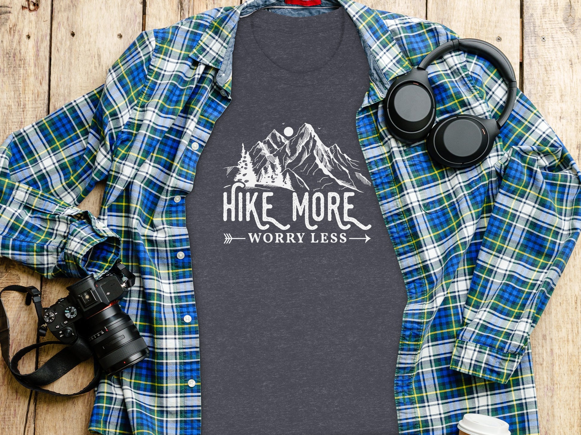 Hike More Worry Less Mountains Graphic Image T-Shirt T-Shirt - Outdoor & Adventure Collection - Mile Marker 16 Gear by Cloud 16 Clothing Co.