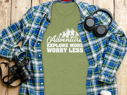 Adventure Explore More Worry Less Mountain Graphic T-Shirt T-Shirt - Outdoor & Adventure Collection - Mile Marker 16 Gear by Cloud 16 Clothing Co.