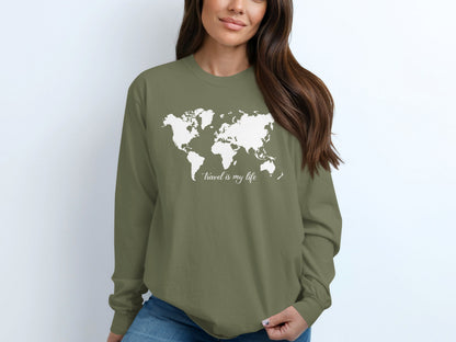 Travel is My Life World Map Design Sweatshirt