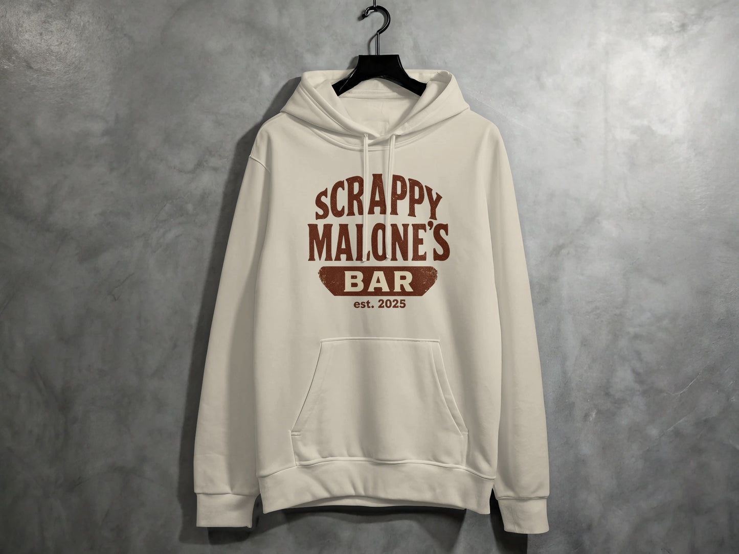 Scrappy Malone's Bar Est 2025 Vintage Style Hoodie - Retro Tavern Design Hoodie - Scrappy Malone's Bar 100-Proof Humor - Cloud 16 Clothing Co.