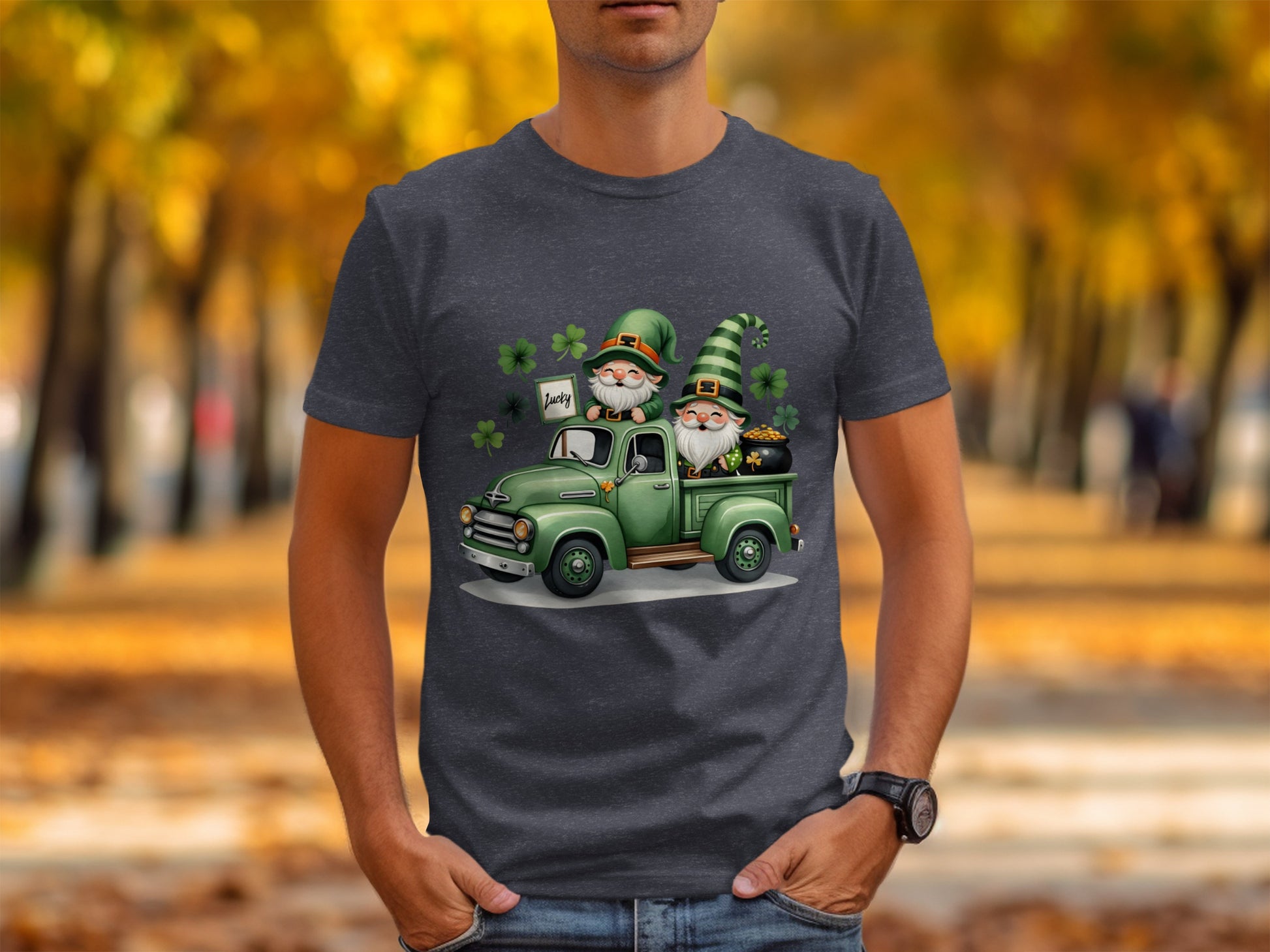 St. Patrick's Day Gnome and Truck Men's Graphic Shirt