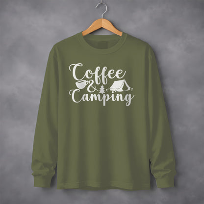 Coffee and Camping Adventure Design Long Sleeve T-Shirt Long Sleeve Tee - Outdoor & Adventure Collection - Mile Marker 16 Gear by Cloud 16 Clothing Co.