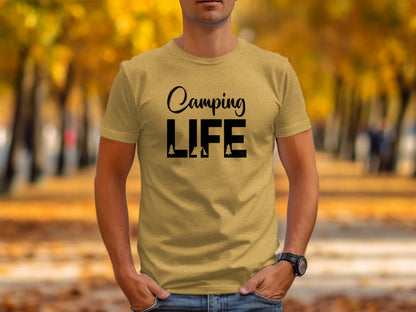 Camping Is Life With Trees And Tent Adventure T-Shirt T-Shirt - Outdoor & Adventure Collection - Mile Marker 16 Gear by Cloud 16 Clothing Co.