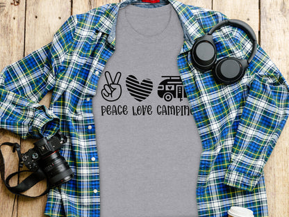 Peace Love Camping Symbol Design Graphic Novelty T-Shirt T-Shirt - Outdoor & Adventure Collection - Mile Marker 16 Gear by Cloud 16 Clothing Co.