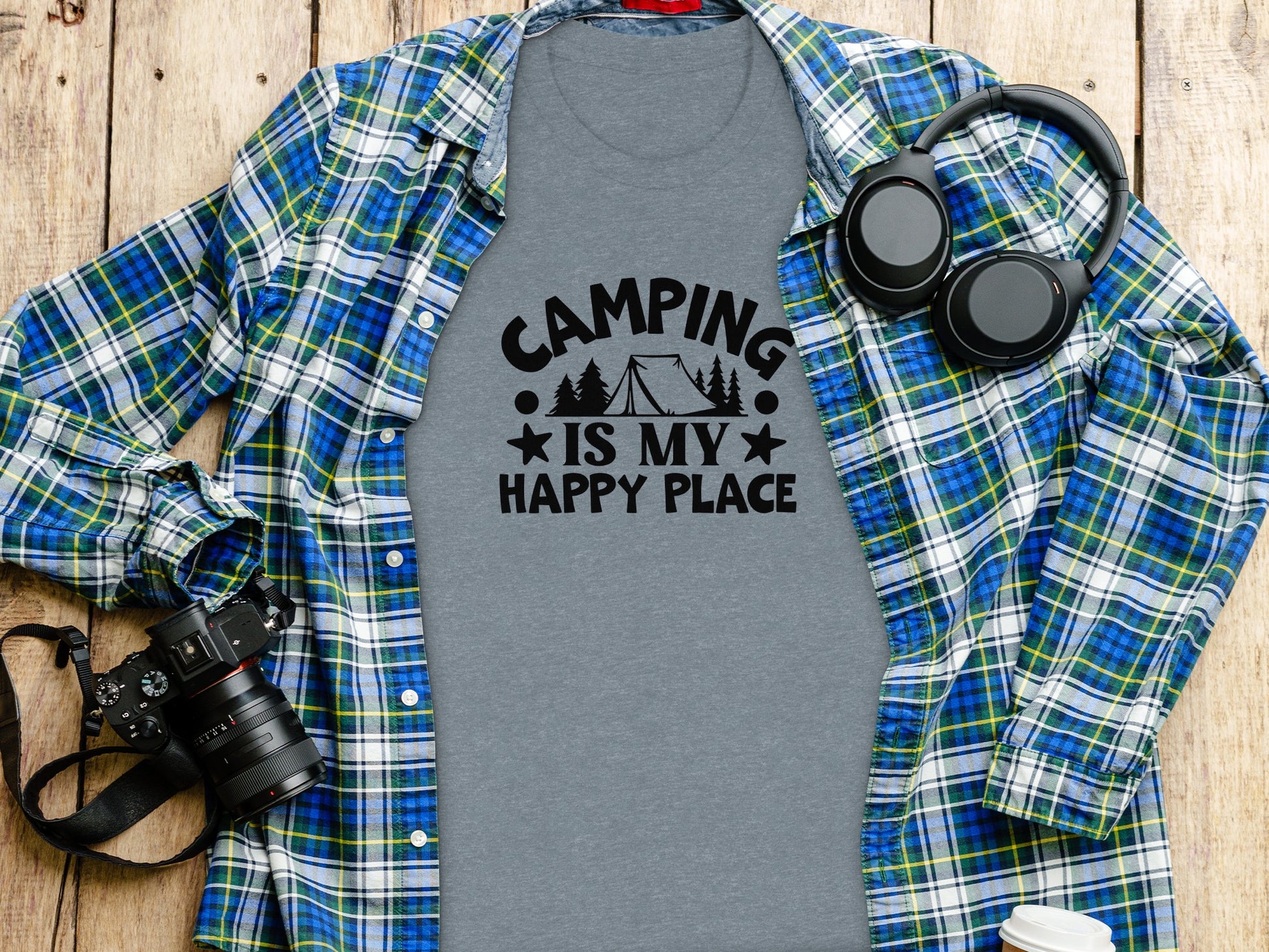 Camping Is My Happy Place Graphic Print Outdoor T-Shirt T-Shirt - Outdoor & Adventure Collection - Mile Marker 16 Gear by Cloud 16 Clothing Co.