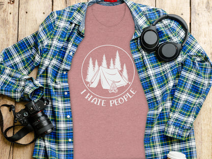 I Hate People Camping Tent Trees Graphic Illustration T-Shirt T-Shirt - Outdoor & Adventure Collection - Mile Marker 16 Gear by Cloud 16 Clothing Co.
