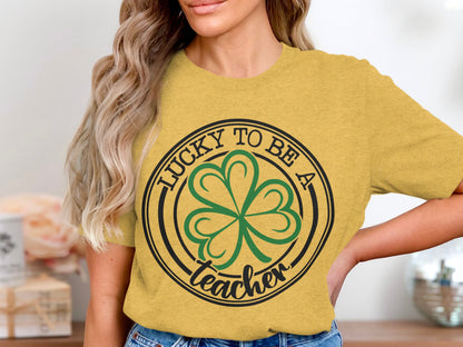 Lucky to Be a Teacher Four Leaf Clover Graphic Tee