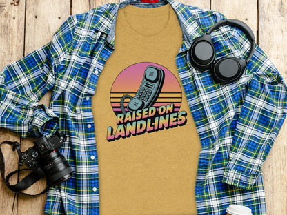 Raised On Landlines Retro Graphic T-Shirt for Tech Enthusiasts