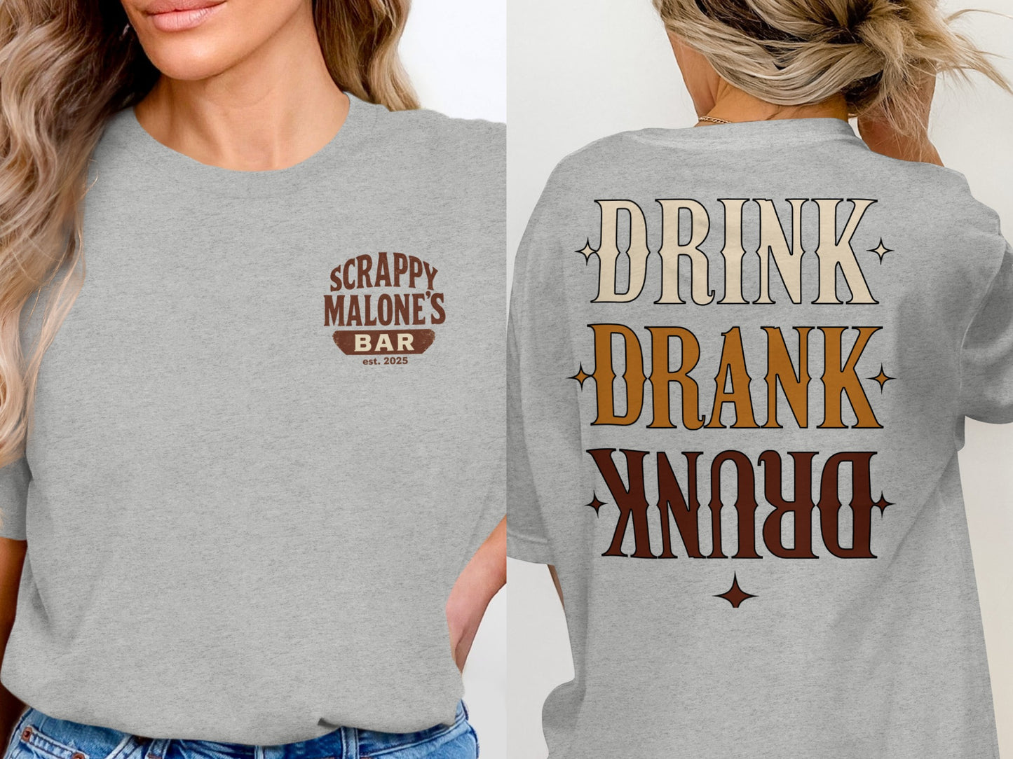 Drink Drank Drunk Retro Style Funny Drinking Design T-Shirt T-shirt - Scrappy Malone's Bar 100-Proof Humor - Cloud 16 Clothing Co.
