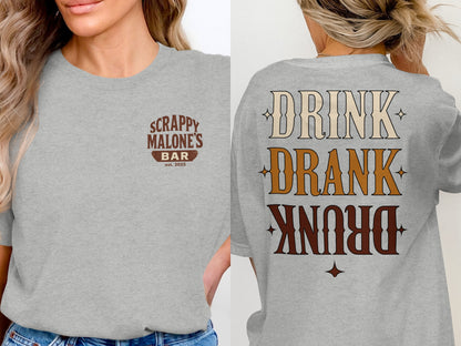Drink Drank Drunk Retro Style Funny Drinking Design T-Shirt T-shirt - Scrappy Malone's Bar 100-Proof Humor - Cloud 16 Clothing Co.