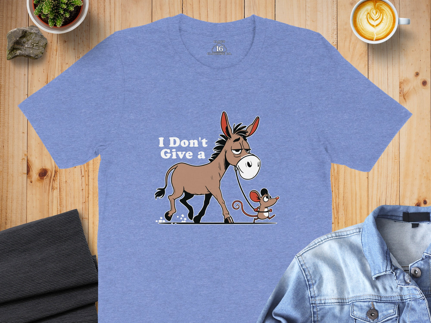 I Don't Give A Donkey and Mouse Blue Graphic T-Shirt