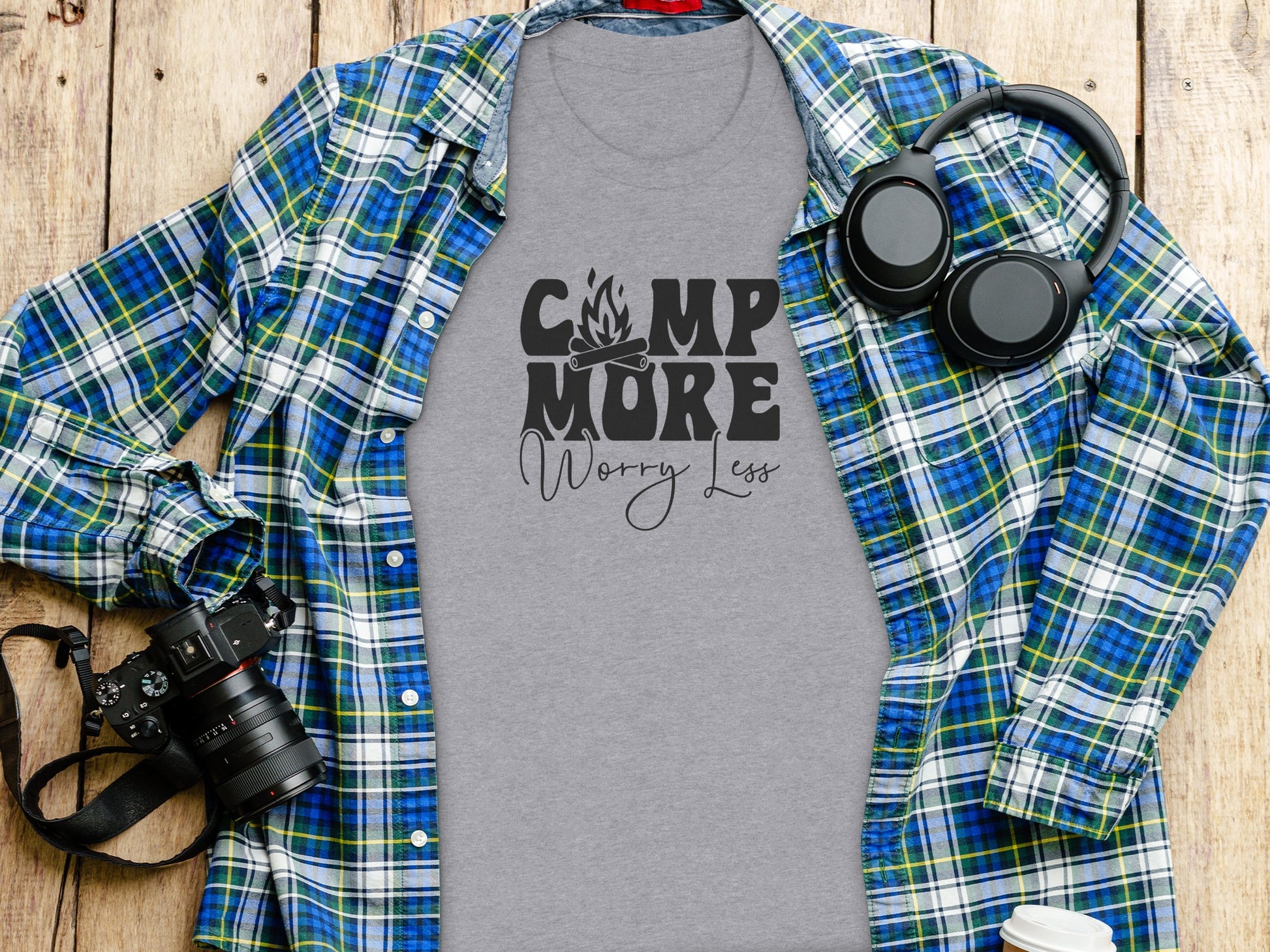 Camp More Worry Less Graphic Camping Adventure T-Shirt T-Shirt - Outdoor & Adventure Collection - Mile Marker 16 Gear by Cloud 16 Clothing Co.