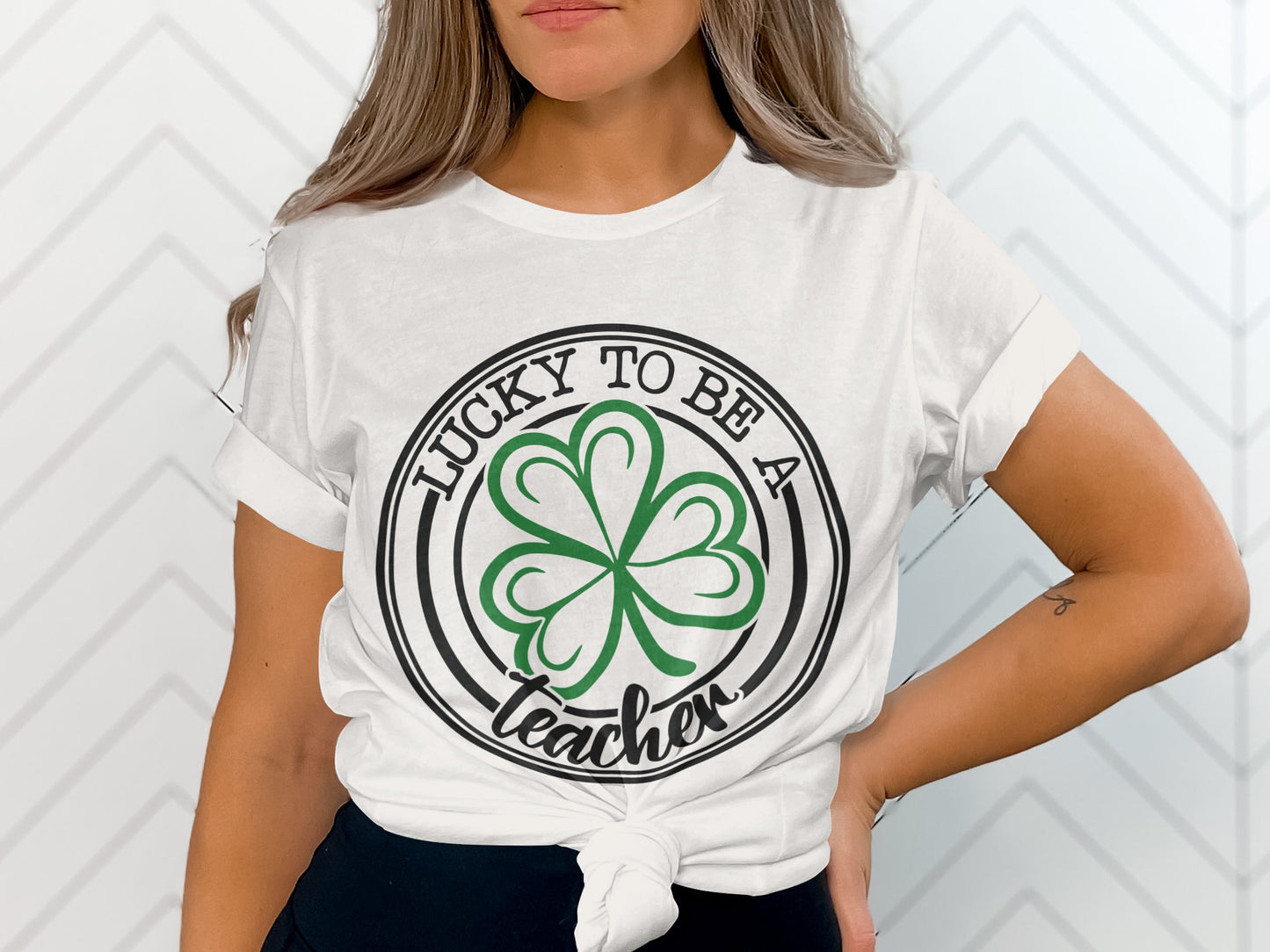 Lucky To Be A Teacher Clover Graphic T-Shirt