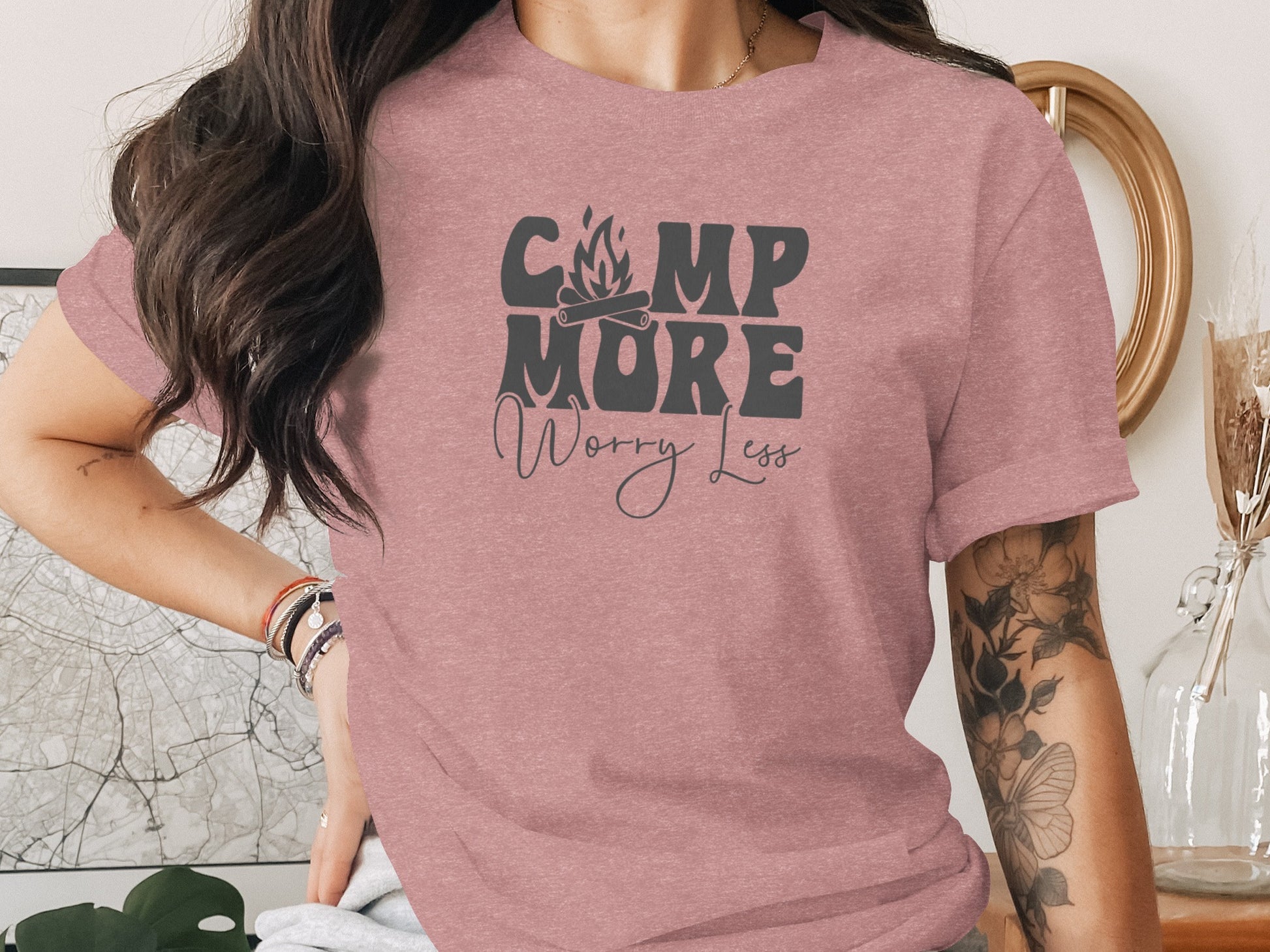 Camp More Worry Less Graphic Camping Adventure T-Shirt T-Shirt - Outdoor & Adventure Collection - Mile Marker 16 Gear by Cloud 16 Clothing Co.