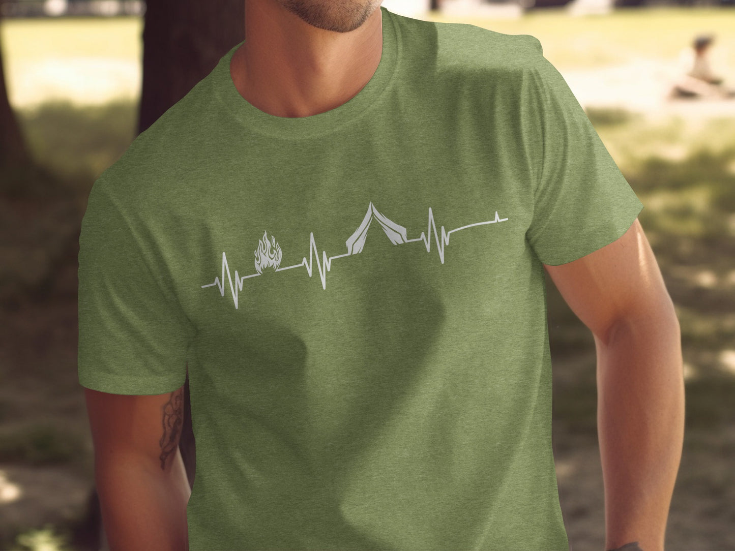 Camping Heartbeat With Tent Plus Fire Summer Camp T-Shirt T-Shirt - Outdoor & Adventure Collection - Mile Marker 16 Gear by Cloud 16 Clothing Co.