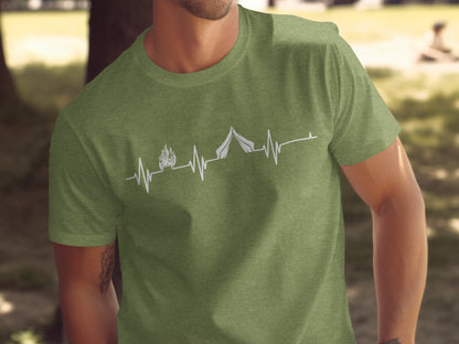 Camping Heartbeat With Tent Plus Fire Summer Camp T-Shirt T-Shirt - Outdoor & Adventure Collection - Mile Marker 16 Gear by Cloud 16 Clothing Co.