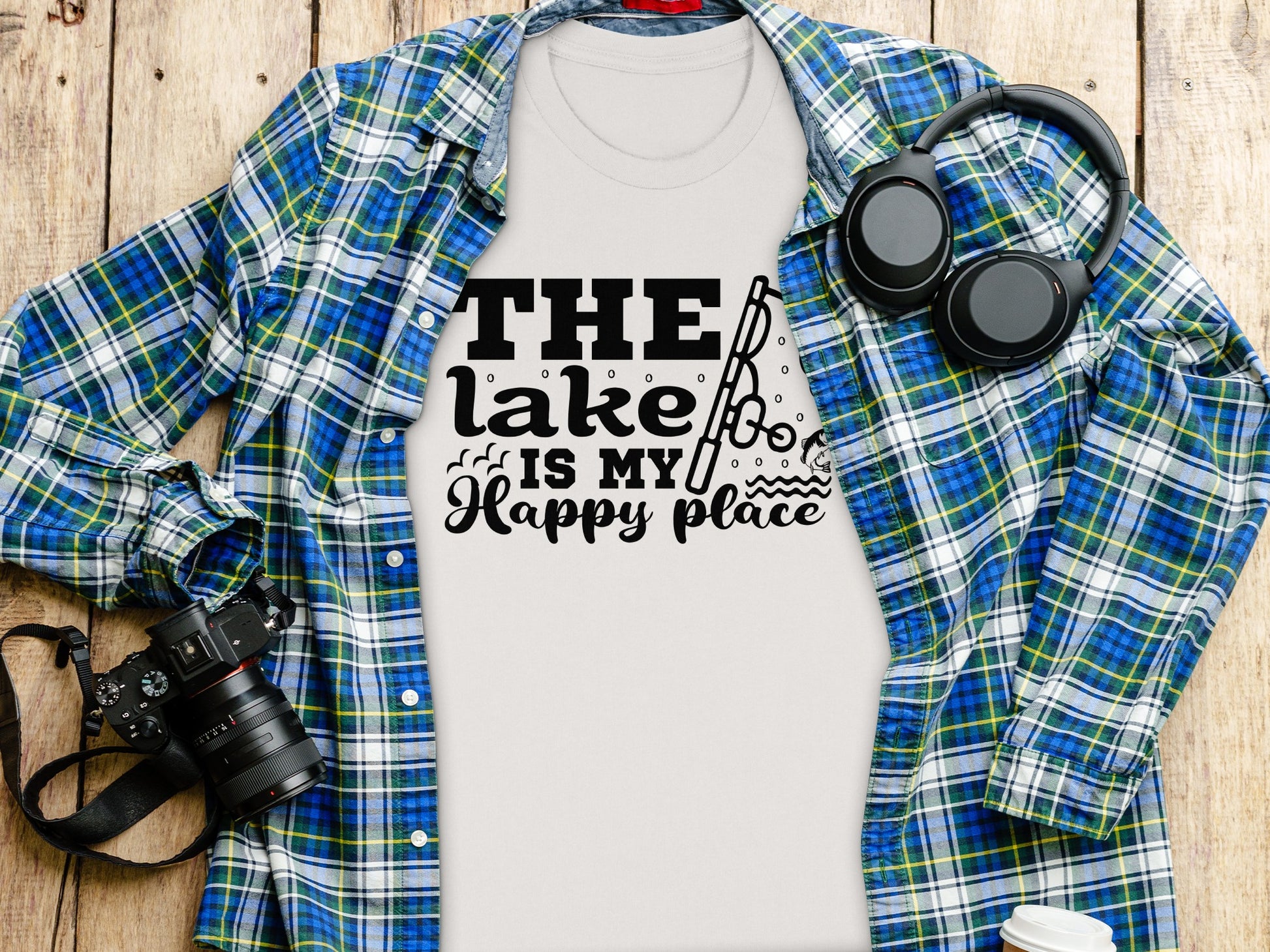 The Lake Is My Happy Place Fishing Illustration T-Shirt T-Shirt - Outdoor & Adventure Collection - Mile Marker 16 Gear by Cloud 16 Clothing Co.