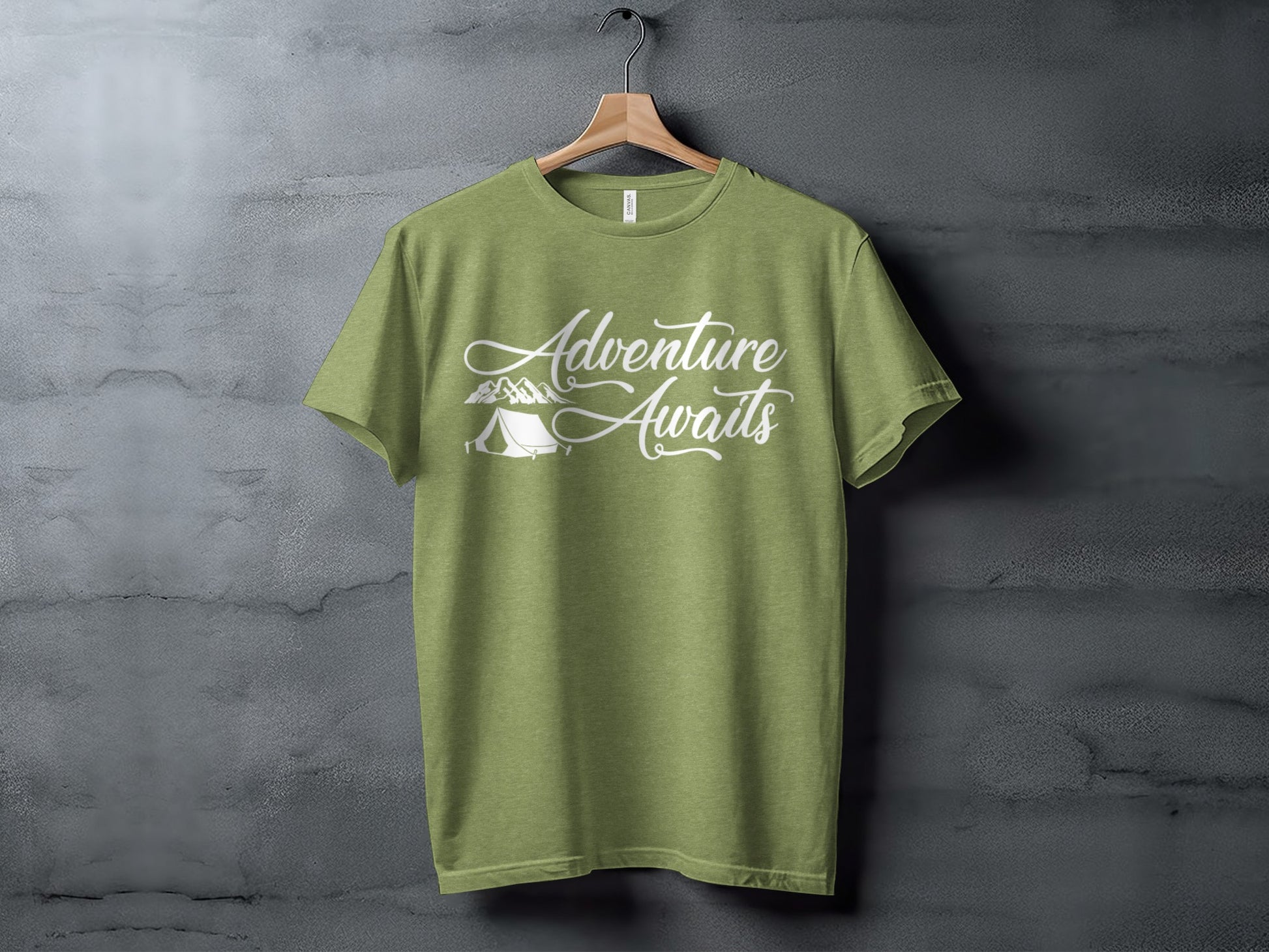 Adventure Awaits Tent Mountains Graphic Design T-Shirt T-Shirt - Outdoor & Adventure Collection - Mile Marker 16 Gear by Cloud 16 Clothing Co.