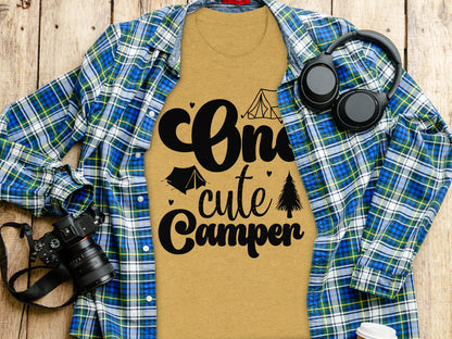 One Cute Camper Tent and Pine Tree Camping Design T-Shirt T-Shirt - Outdoor & Adventure Collection - Mile Marker 16 Gear by Cloud 16 Clothing Co.