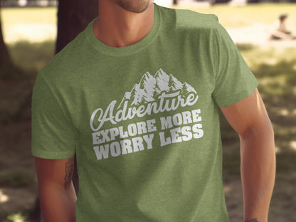 Adventure Explore More Worry Less Mountain Graphic T-Shirt T-Shirt - Outdoor & Adventure Collection - Mile Marker 16 Gear by Cloud 16 Clothing Co.