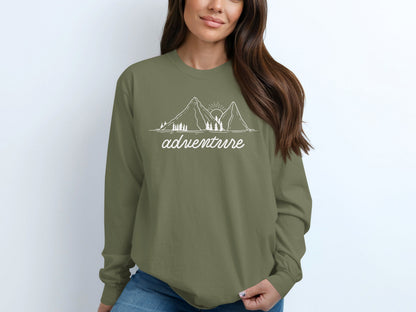 Adventure Awaits Mountains and Sunshine Graphic Long Sleeve T-Shirt Long Sleeve Tee - Outdoor & Adventure Collection - Mile Marker 16 Gear by Cloud 16 Clothing Co.
