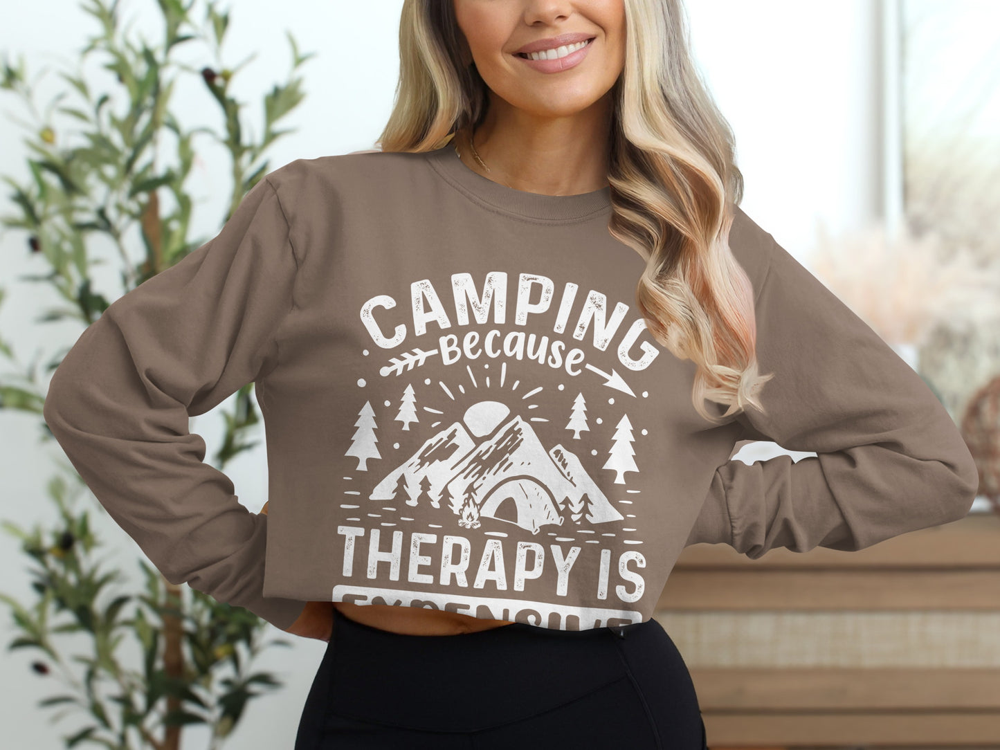 Camping Because Therapy is Expensive Outdoor Long Sleeve T-Shirt Long Sleeve Tee - Outdoor & Adventure Collection - Mile Marker 16 Gear by Cloud 16 Clothing Co.