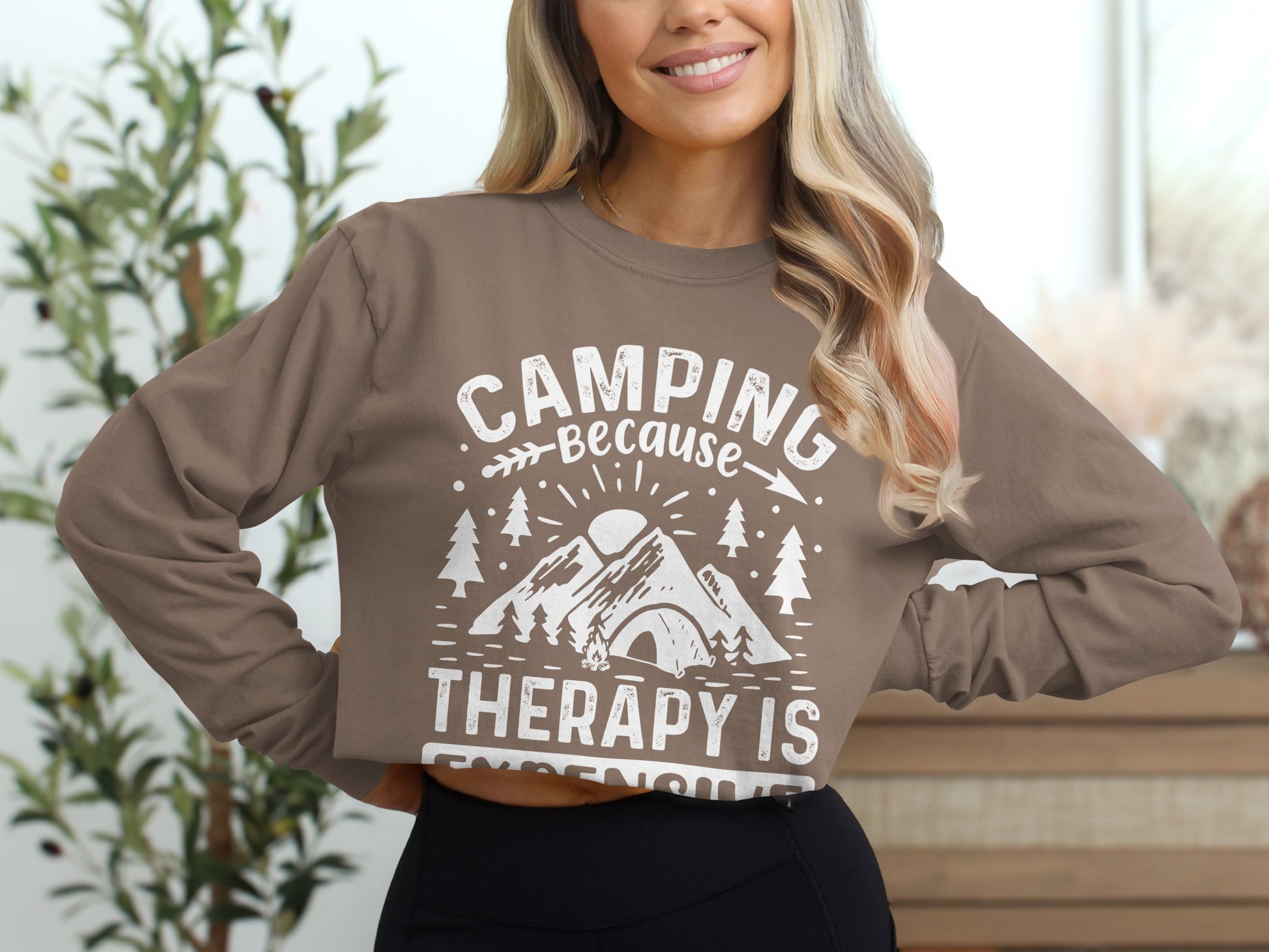 Camping Because Therapy is Expensive Outdoor Long Sleeve T-Shirt Long Sleeve Tee - Outdoor & Adventure Collection - Mile Marker 16 Gear by Cloud 16 Clothing Co.