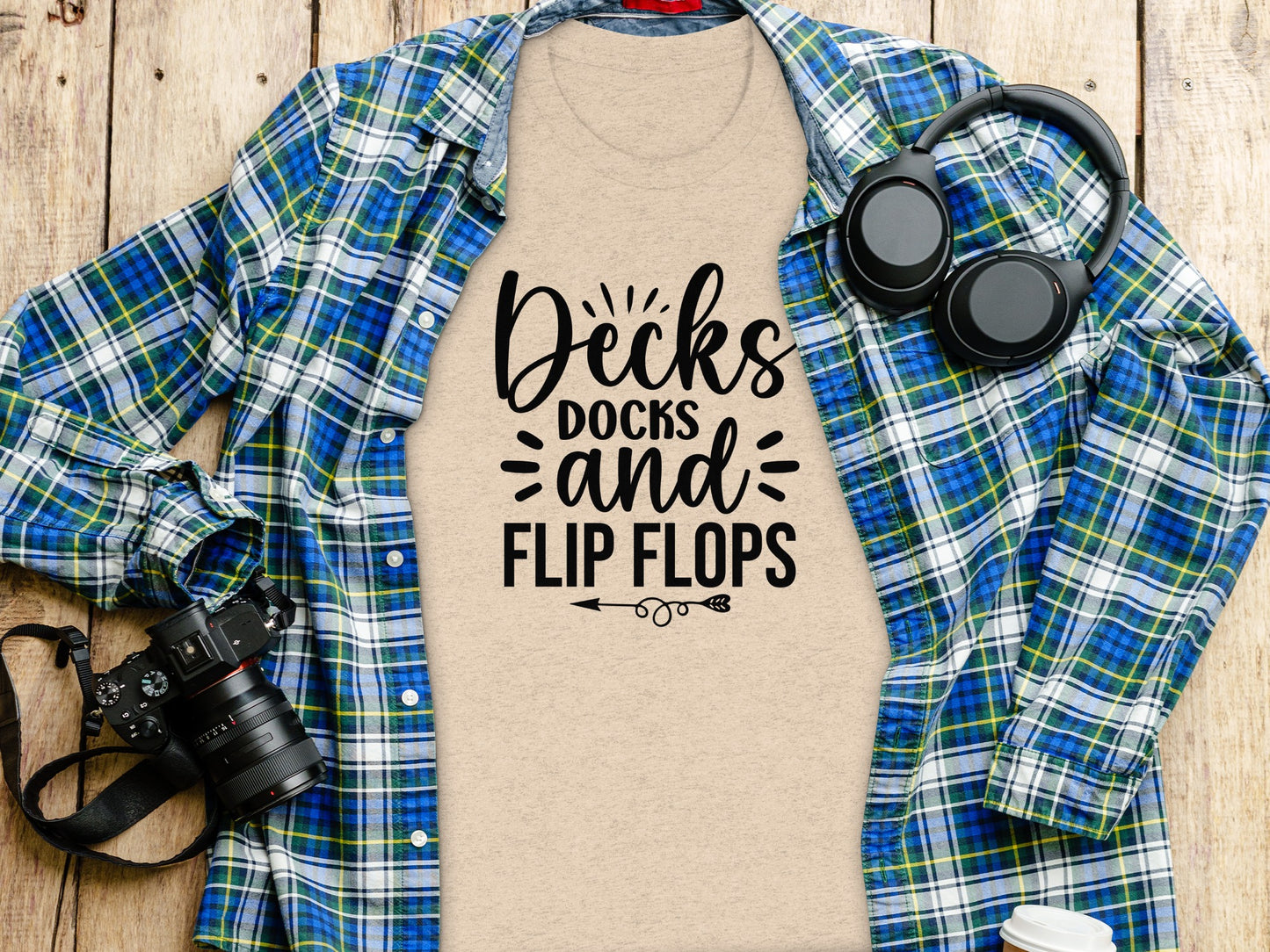 Decks Docks And Flip Flops Arrow Summer Funny T-Shirt T-Shirt - Outdoor & Adventure Collection - Mile Marker 16 Gear by Cloud 16 Clothing Co.