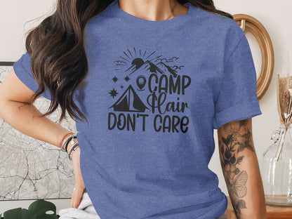 Camp Hair Dont Care with Mountain Scene Graphic T-Shirt T-Shirt - Outdoor & Adventure Collection - Mile Marker 16 Gear by Cloud 16 Clothing Co.