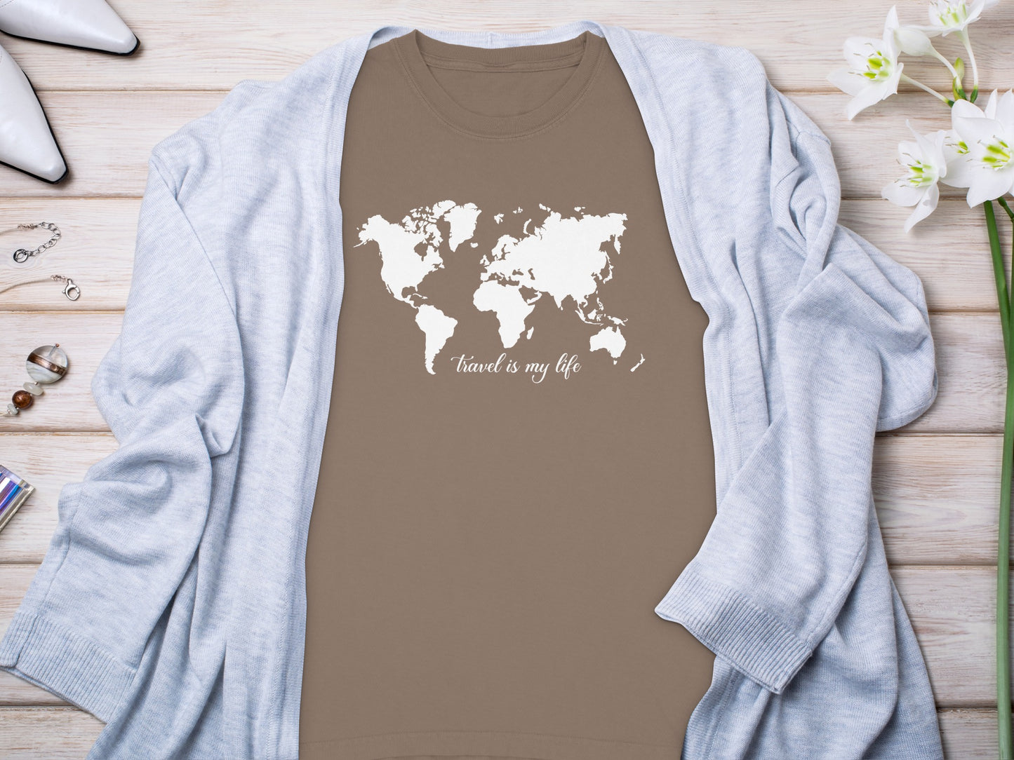 Travel Is My Life World Map Graphic T-shirt