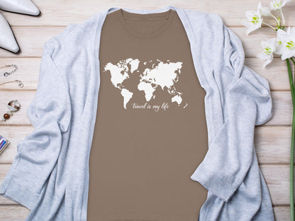 Travel Is My Life World Map Graphic T-shirt