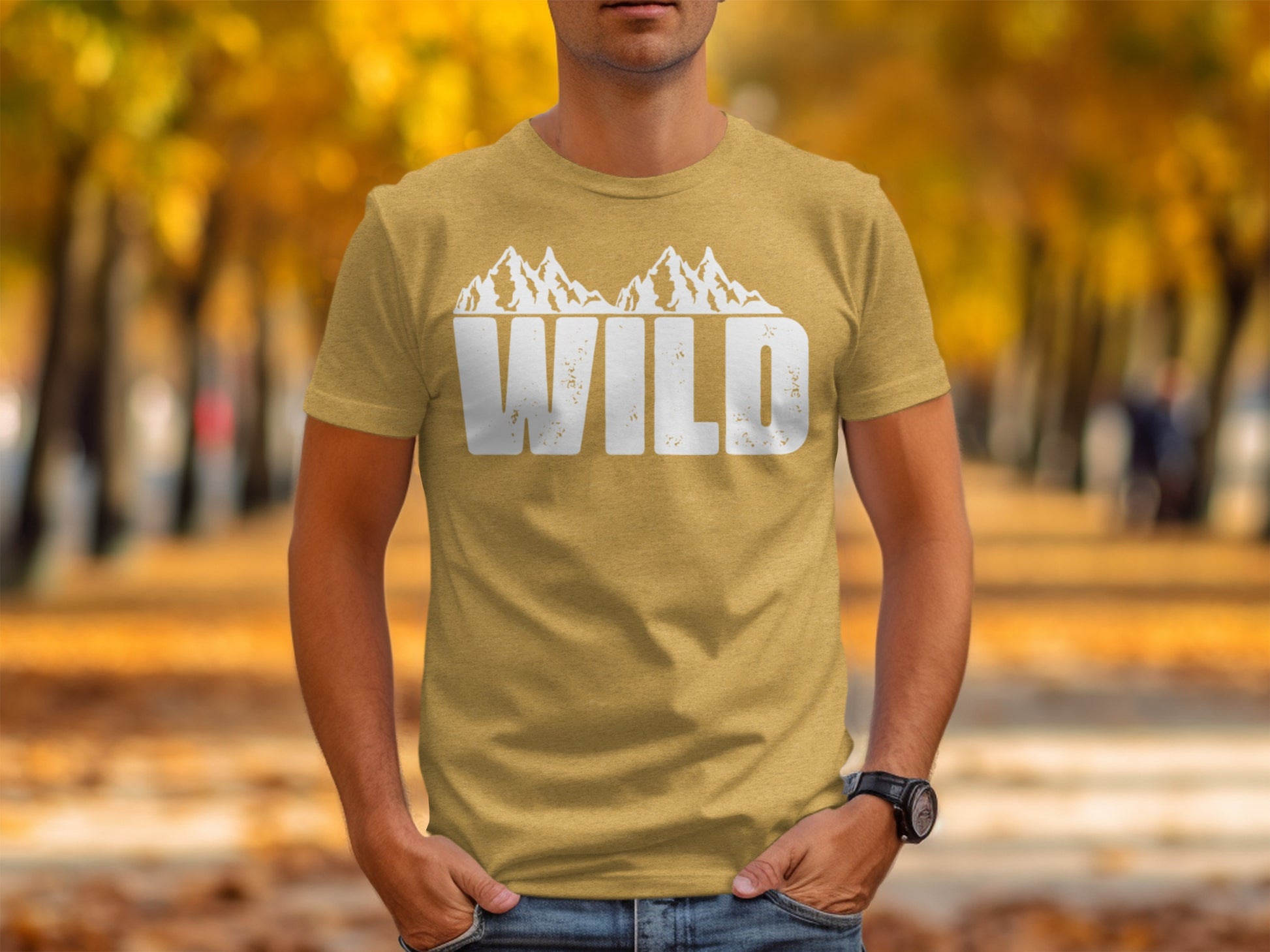 White Wild Text with Mountains Graphic Design T-Shirt T-Shirt - Outdoor & Adventure Collection - Mile Marker 16 Gear by Cloud 16 Clothing Co.